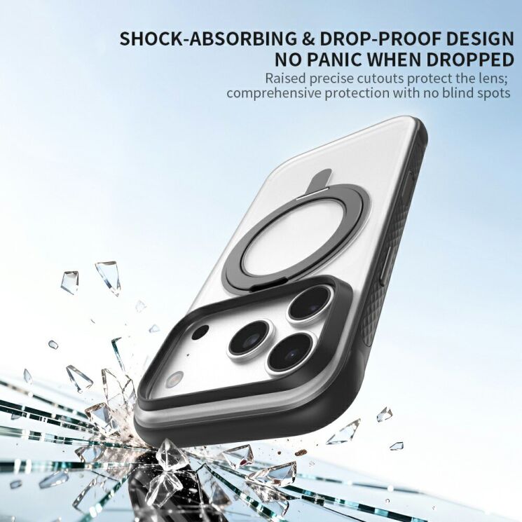Защитный чехол ZGA Frost Ring Stand для Apple iPhone 18 Pro - Black: фото 6 из 10