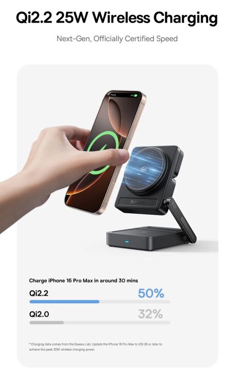 Бездротовий зарядний пристрій Baseus PicoGo AF21 3 in 1 Qi2 35W (E02054) - Cosmic Black: фото 11 з 19