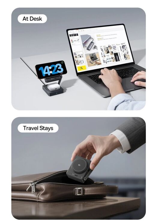 Бездротовий зарядний пристрій Baseus PicoGo AF21 3 in 1 Qi2 35W (E02054) - Cosmic Black: фото 6 з 19