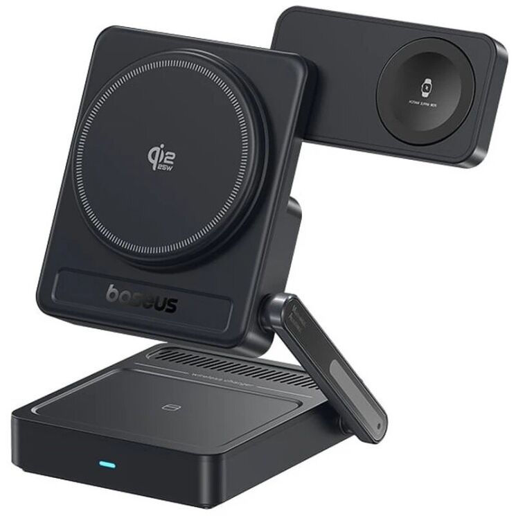 Бездротовий зарядний пристрій Baseus PicoGo AF21 3 in 1 Qi2 35W (E02054) - Cosmic Black: фото 1 з 19