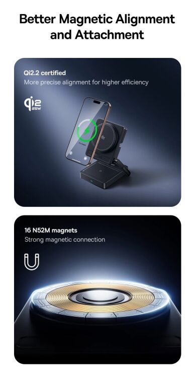 Бездротовий зарядний пристрій Baseus PicoGo AF21 3 in 1 Qi2 35W (E02054) - Cosmic Black: фото 13 з 19