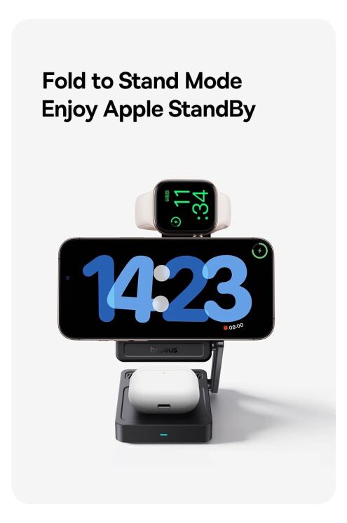 Бездротовий зарядний пристрій Baseus PicoGo AF21 3 in 1 Qi2 35W (E02054) - Cosmic Black: фото 9 з 19