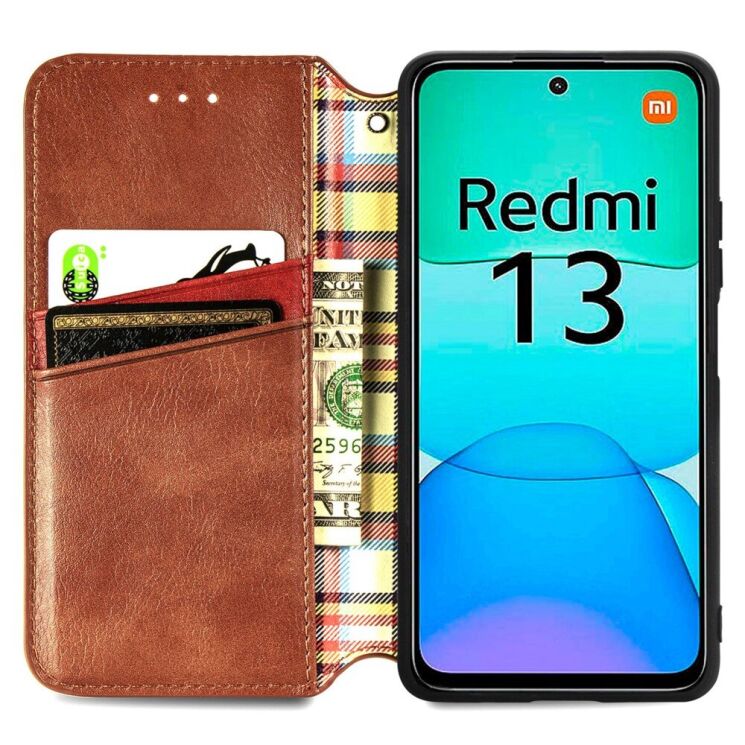 Чехол Deexe Rhombus Book для Xiaomi Redmi 13 - Brown: фото 2 из 9