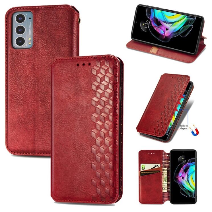 Чехол Deexe Rhombus Wallet для Motorola Edge 20 - Red: фото 1 из 10