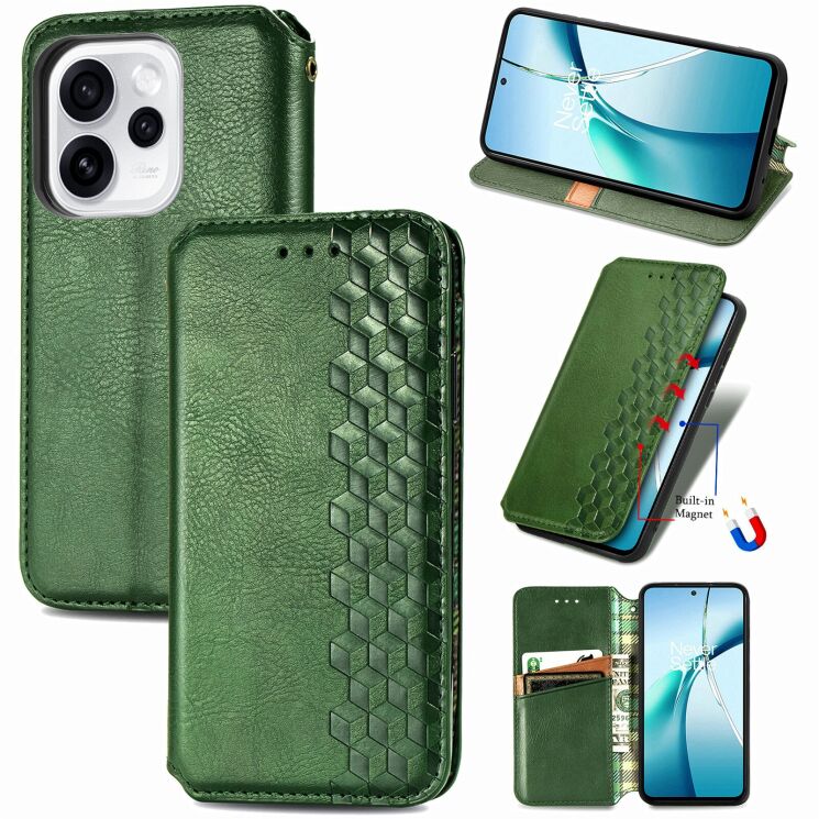 Чехол Deexe Rhombus Wallet для OPPO Reno 15 F/FS - Green: фото 4 из 10