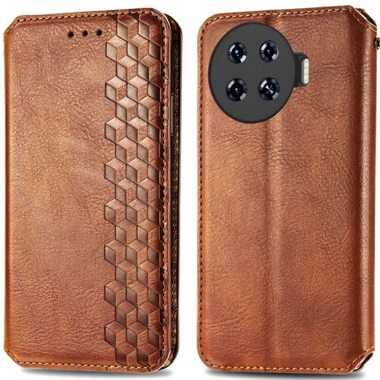 Чехол Deexe Rhombus Wallet для TECNO Spark 20 Pro+ - Brown: фото 1 из 6
