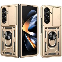 Чехол (PC+TPU) с подставкой Deexe Armor Shield (FF) для Samsung Galaxy Fold 8 Ultra - Gold: фото 1 из 11