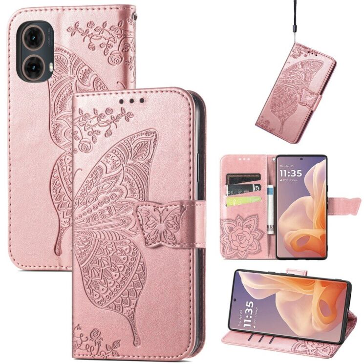 Чохол UniCase Butterfly Pattern для Motorola Moto G85 - Rose Gold: фото 4 з 6