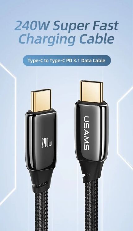 Кабель USAMS US-SJ580 Type-C to Type-C (240W, 1.2m) - Black: фото 4 з 16