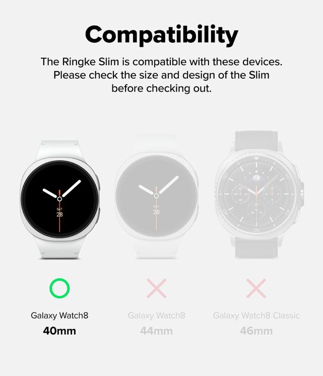 Комплект чехлов RINGKE Slim Case для Samsung Galaxy Watch 8 (40mm) 8800293856047 - Matte Black: фото 4 из 15