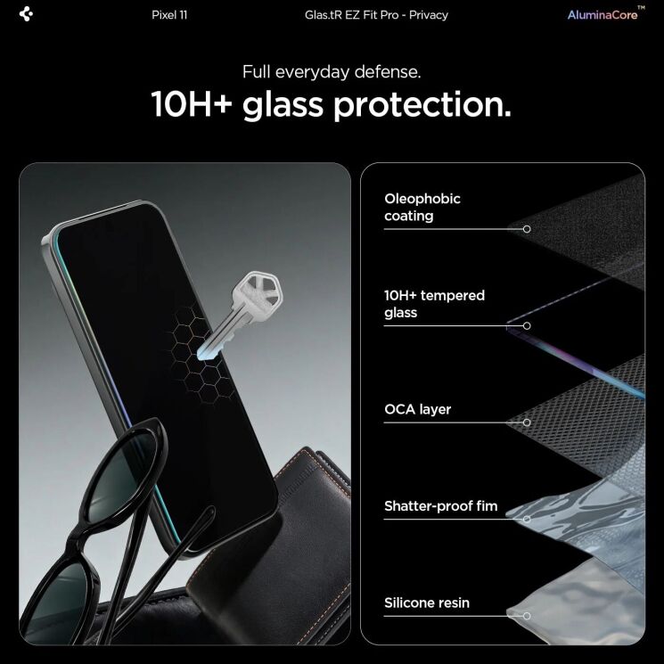 Комплект защитных стекол Spigen GLAS.tR EZ Fit Pro Privacy для Google Pixel 11 / 10 (AGL11546) - Black: фото 8 из 11
