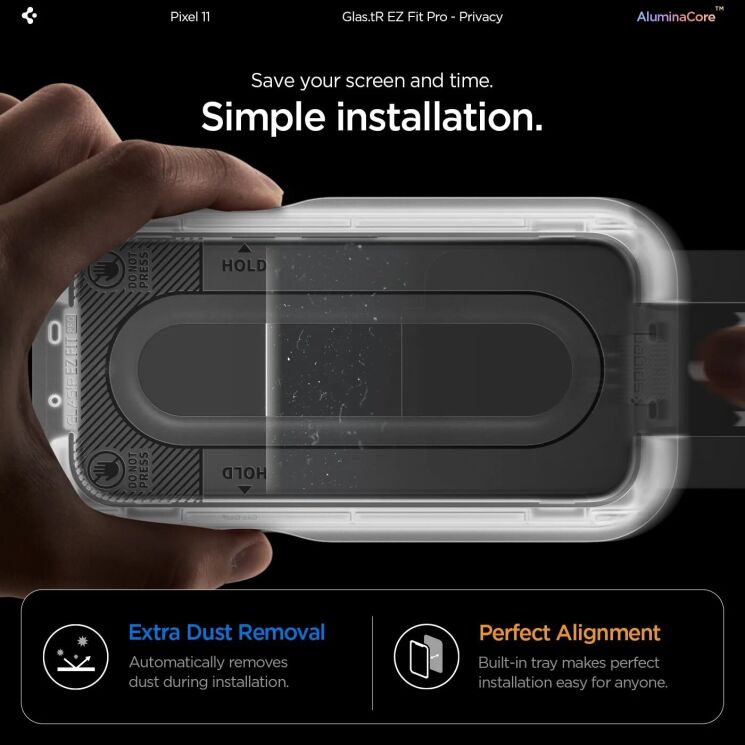 Комплект защитных стекол Spigen GLAS.tR EZ Fit Pro Privacy для Google Pixel 11 / 10 (AGL11546) - Black: фото 11 из 11
