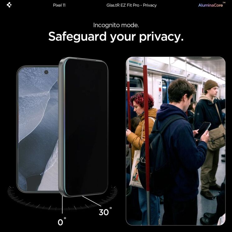Комплект защитных стекол Spigen GLAS.tR EZ Fit Pro Privacy для Google Pixel 11 / 10 (AGL11546) - Black: фото 7 из 11