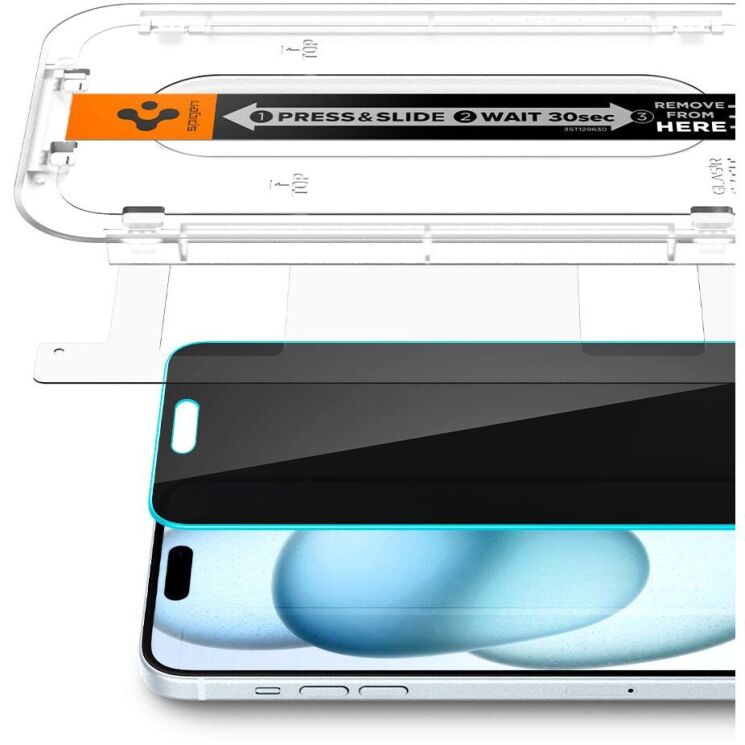 Комплект защитных стекол Spigen (SGP) GLAS.tR EZ Fit Privacy для Apple iPhone 15: фото 2 из 11
