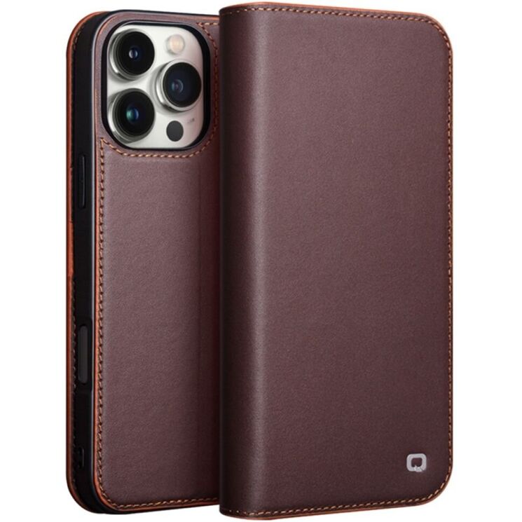 Кожаный чехол QIALINO Wallet Case для Apple iPhone 16 Pro Max - Brown: фото 1 из 8