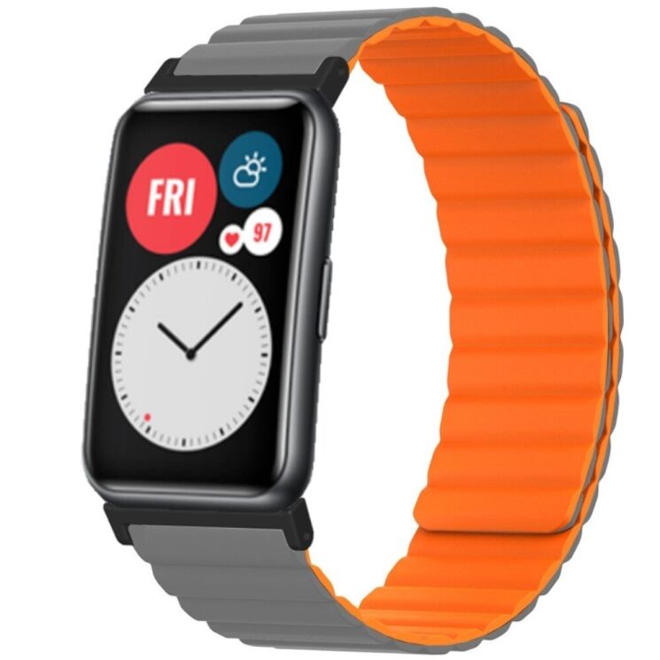 Ремінець Deexe Magnetic Band для Huawei Watch Fit - Grey / Orange: фото 1 з 3