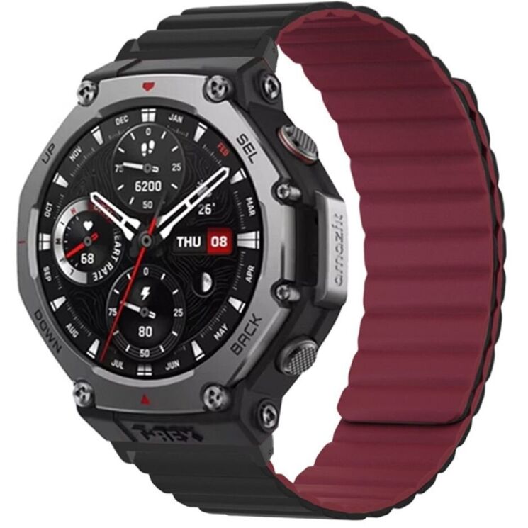 Ремінець Deexe Magnetic Band для Xiaomi Amazfit T-ReX 3 - Black / Wine Red: фото 3 з 3