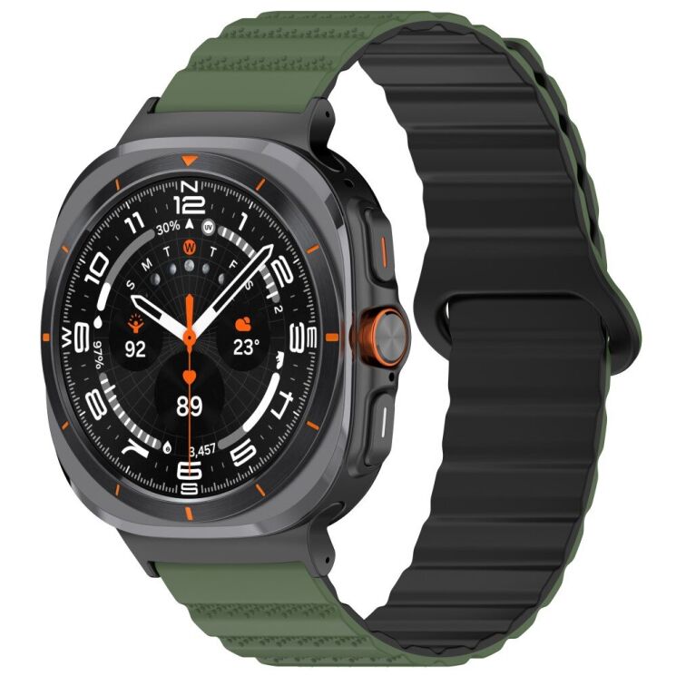 Ремешок Deexe Magnetic Strap для Samsung Galaxy Watch Ultra (47mm) - Army Green / Black: фото 2 из 7