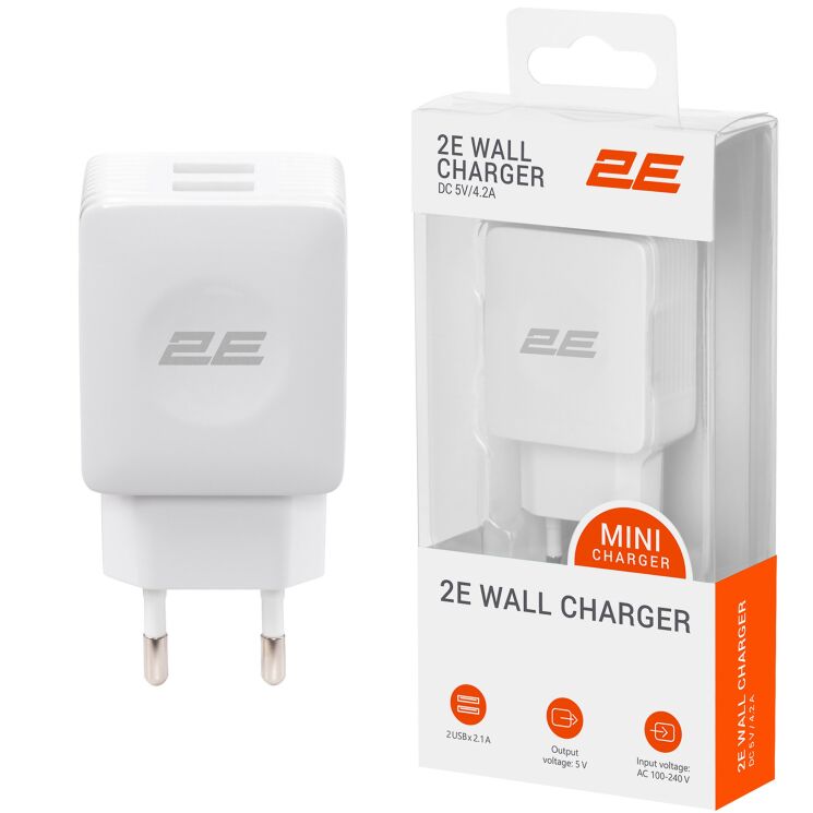 Сетевое зарядное устройство 2Е Wall Charger 12W (2USB, 2.1A) 2E-WC4USB-W - White: фото 4 из 5