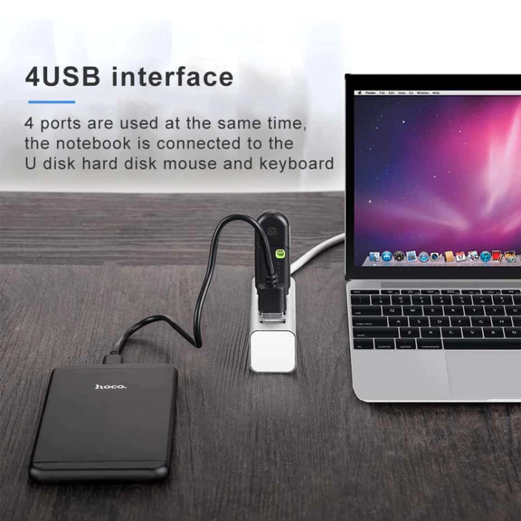 USB HUB Hoco HB1 USB to 4USB 2.0 (1m) - Grey: фото 8 из 8