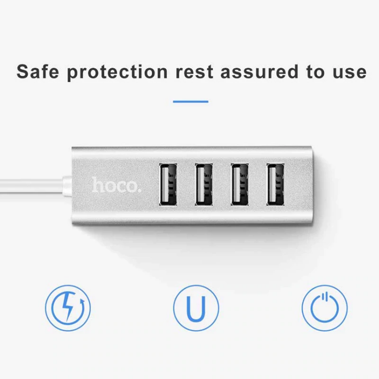 USB HUB Hoco HB1 USB to 4USB 2.0 (1m) - Silver: фото 7 из 8