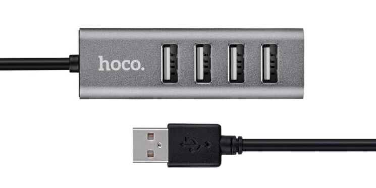 USB HUB Hoco HB1 USB to 4USB 2.0 (1m) - Grey: фото 3 из 8