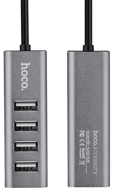 USB HUB Hoco HB1 USB to 4USB 2.0 (1m) - Grey: фото 2 из 8