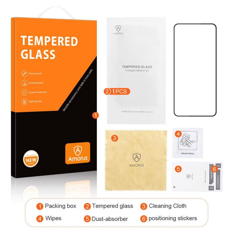 Захисне скло AMORUS Full Glue Tempered Glass для Reno 15 F/FS / Reno 14 F/FS / Reno 13 - Black: фото 8 з 9