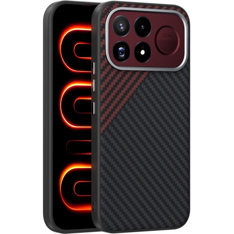 Защитный чехол ABEEL Carbon Fiber Case (FP) для Xiaomi Poco F9 Ultra - Black / Red: фото 1 из 9