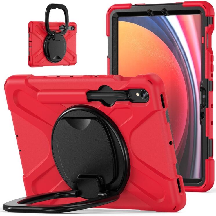 Защитный чехол Deexe Hand Grip для Samsung Galaxy Tab S7 / S8 / S9 / S9 FE (T870/T875/X700/X706/X710/X716/X510) - Red / Black: фото 1 из 12