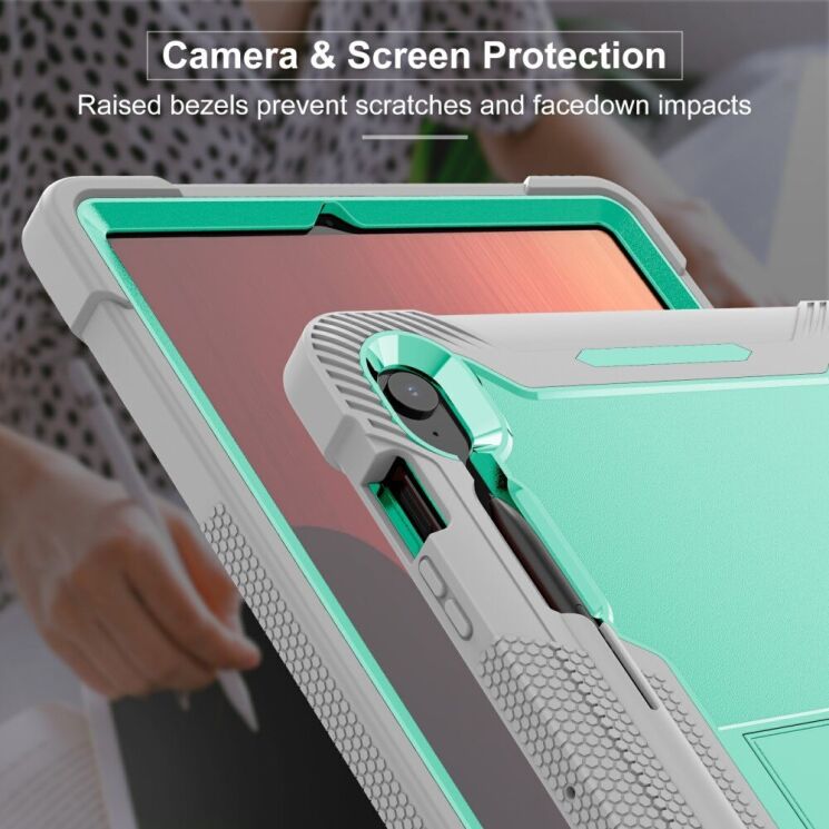 Защитный чехол Deexe Storm Stand для Samsung Galaxy Tab S10 FE Plus - Green / Grey: фото 4 из 8