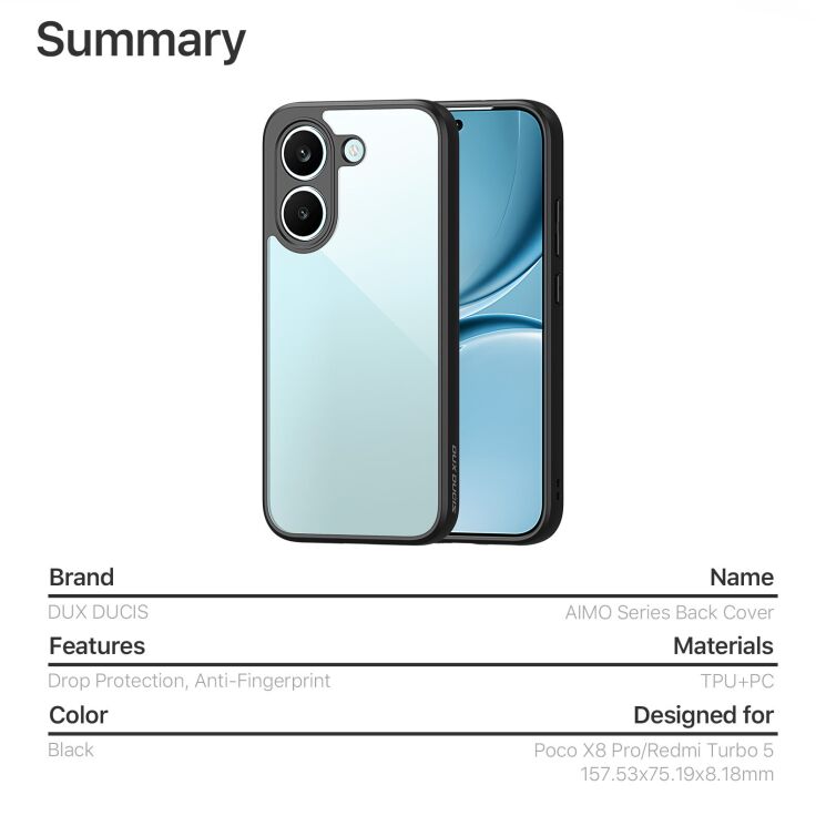 Захисний чохол DUX DUCIS Aimo Series для Xiaomi Poco X8 Pro - Black: фото 10 з 10