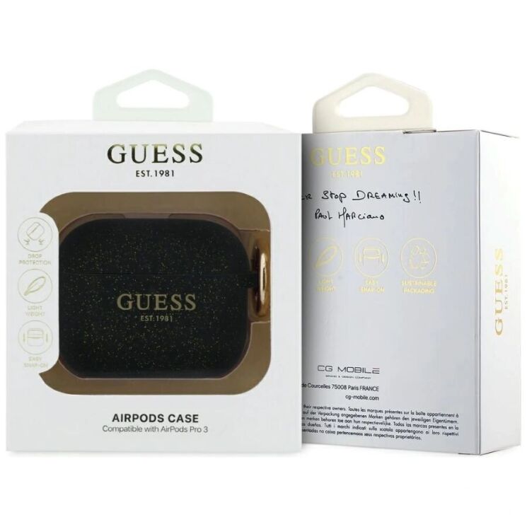 Захисний чохол Guess Silicone Glitter Ring для AirPods Pro 3 (GUAP3SGGEK) - Black: фото 4 з 5