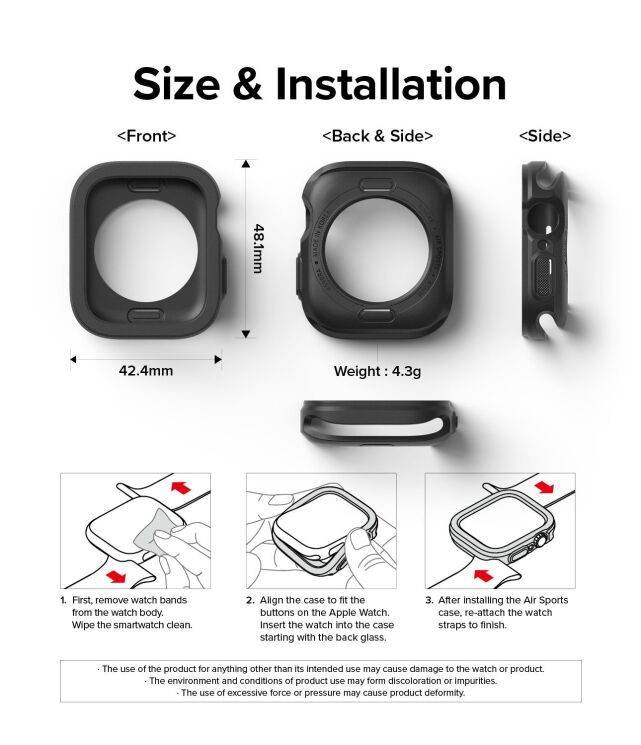 Защитный чехол Ringke Air Sports для Apple Watch 45 mm (7 / 8 / 9 Series) 8809848200694 - Black (304715B) Защитный чехол Ringke Air Sports для Apple Watch 45 mm (7 / 8 / 9 Series) 8809848200694 - Black: фото 9 из 10