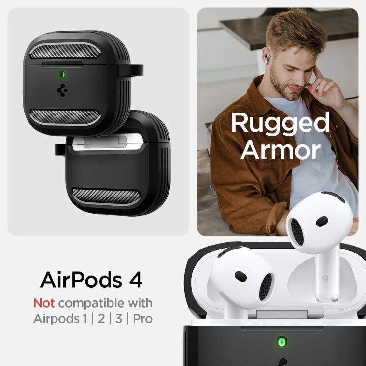 Защитный чехол Spigen (SGP) Rugged Armor (FH) для Apple AirPods 4 - Black: фото 10 из 15
