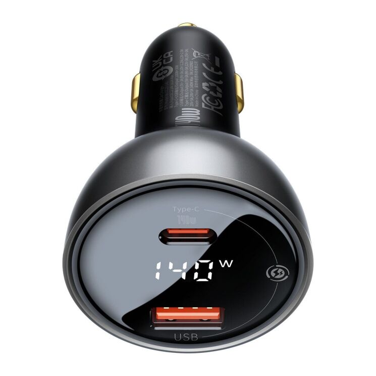 Автомобильное зарядное устройство Baseus Digital Display U+C 140W + кабель Type-C to Type-C (240W, 1m) CGZX070001 - Black: фото 3 из 29