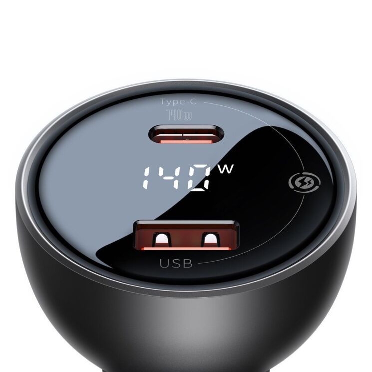 Автомобильное зарядное устройство Baseus Digital Display U+C 140W + кабель Type-C to Type-C (240W, 1m) CGZX070001 - Black: фото 2 из 29