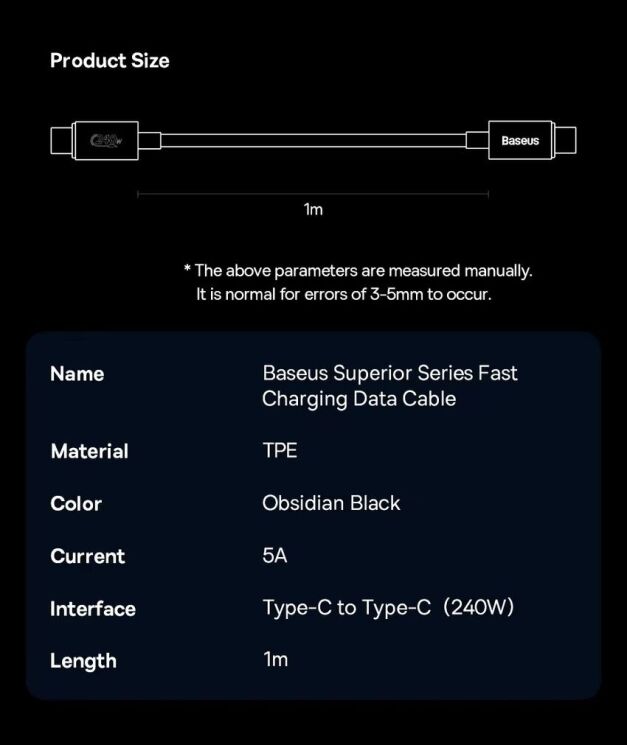 Автомобильное зарядное устройство Baseus Digital Display U+C 140W + кабель Type-C to Type-C (240W, 1m) CGZX070001 - Black: фото 26 из 29