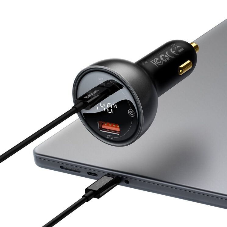Автомобильное зарядное устройство Baseus Digital Display U+C 140W + кабель Type-C to Type-C (240W, 1m) CGZX070001 - Black: фото 6 из 29