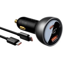 Автомобильное зарядное устройство Baseus Digital Display U+C 140W + кабель Type-C to Type-C (240W, 1m) CGZX070001 - Black: фото 1 из 29