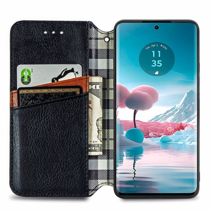 Чехол Deexe Rhombus Wallet для Motorola Edge 40 Neo - Black: фото 2 из 6