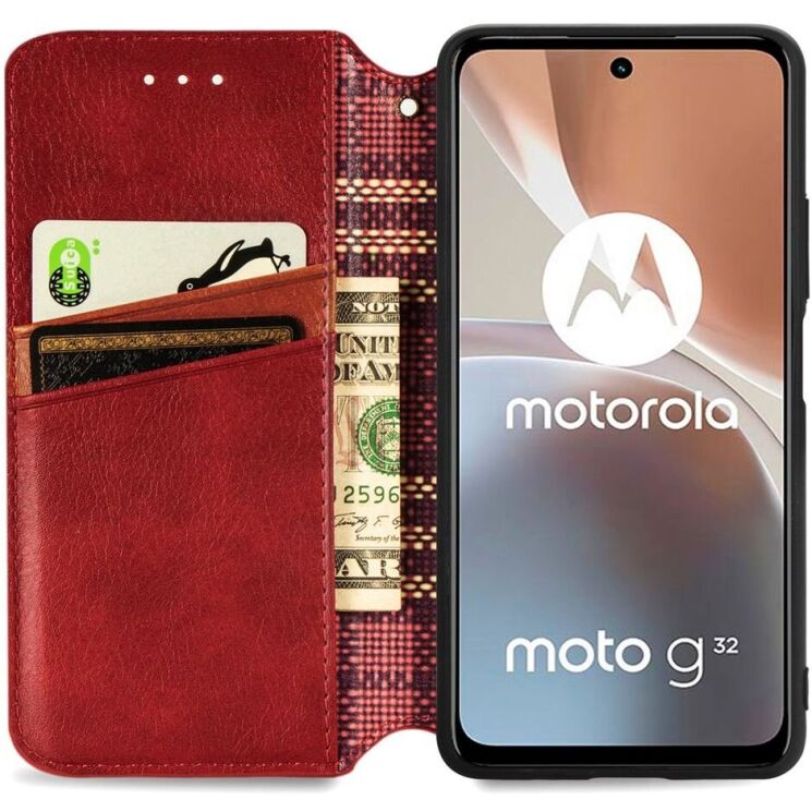 Чехол Deexe Rhombus Wallet для Motorola Moto G32 - Red: фото 2 из 10