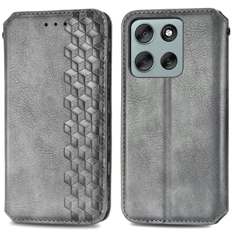 Чехол Deexe Rhombus Wallet для Motorola Moto G56 - Grey: фото 2 из 15