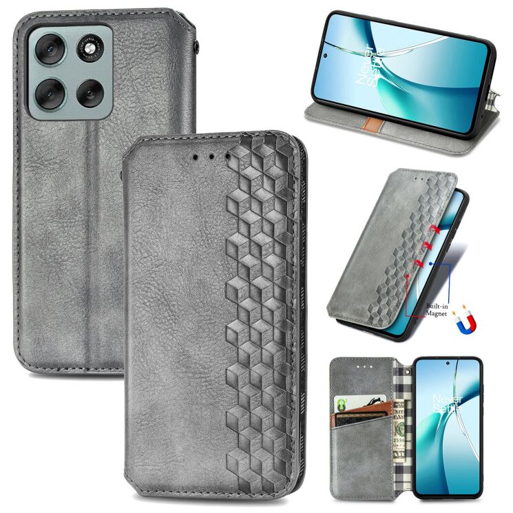 Чехол Deexe Rhombus Wallet для Motorola Moto G56 - Grey: фото 1 из 15