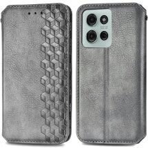 Чехол Deexe Rhombus Wallet для Motorola Moto G75 - Grey: фото 1 из 6