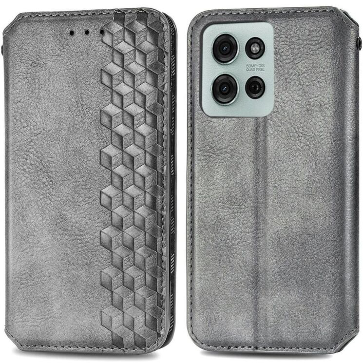 Чехол Deexe Rhombus Wallet для Motorola Moto G75 - Grey: фото 1 из 6