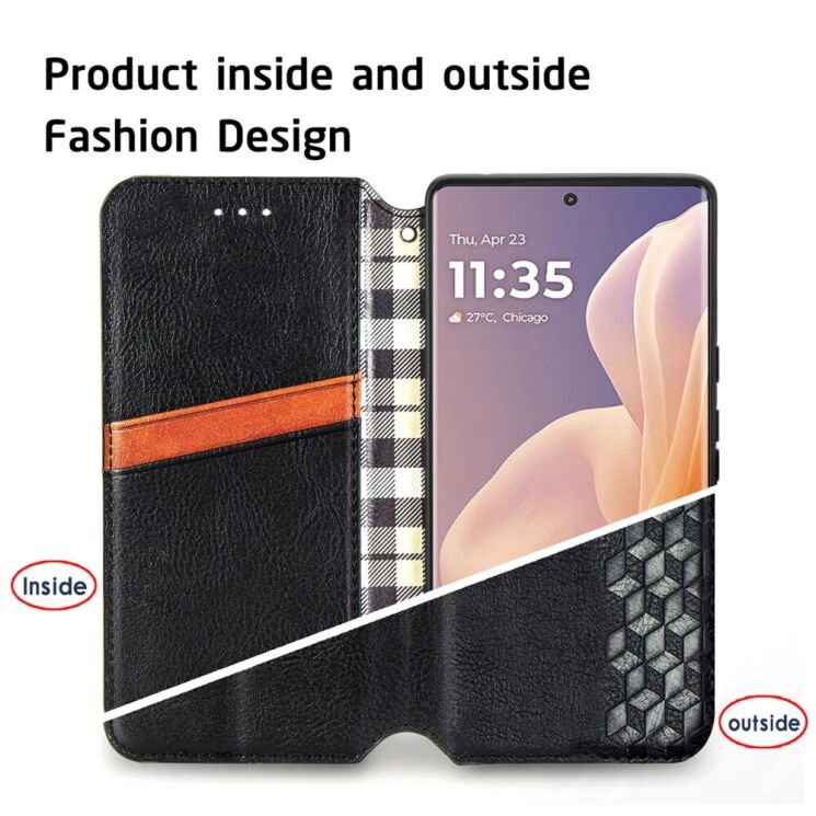 Чехол Deexe Rhombus Wallet для Motorola Moto G85 - Black: фото 7 из 10