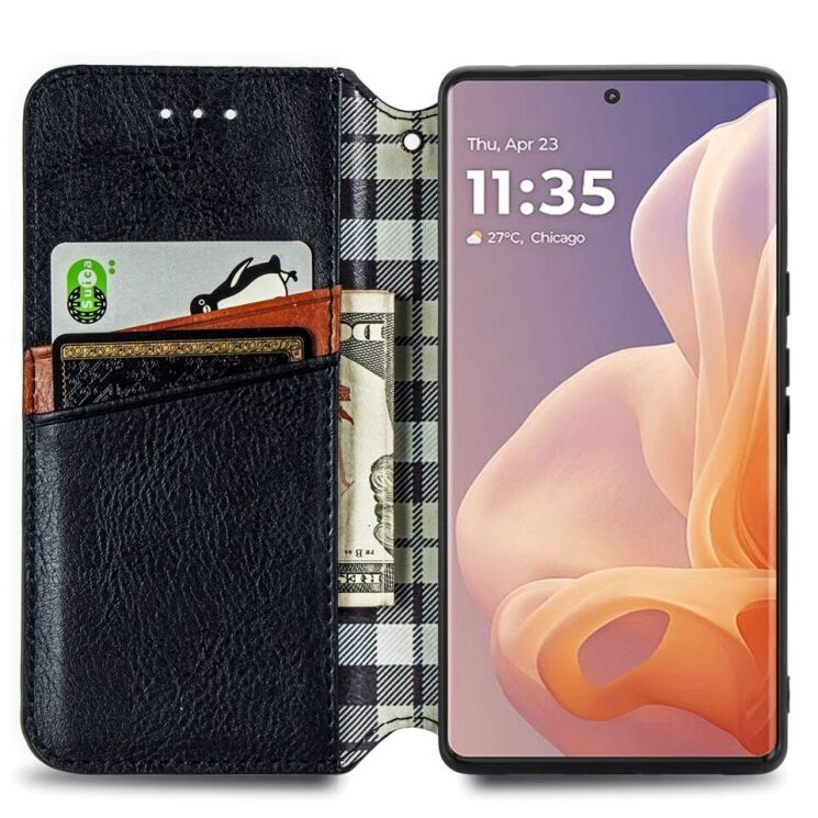 Чехол Deexe Rhombus Wallet для Motorola Moto G85 - Black: фото 2 из 10