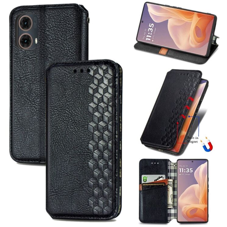 Чехол Deexe Rhombus Wallet для Motorola Moto G85 - Black: фото 6 из 10