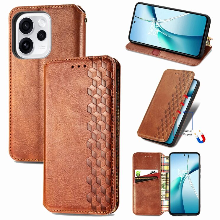 Чехол Deexe Rhombus Wallet для OPPO Reno 15 F/FS - Brown: фото 4 из 10